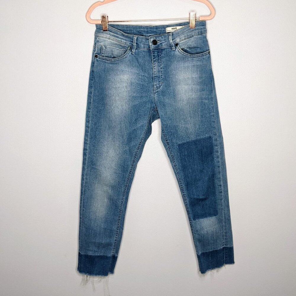 Hope Blue Distressed Stay Patch Relaxed Denim Jeans Size 26